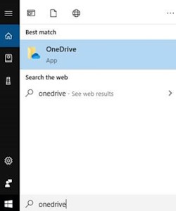 Screenshot of someone searching for OneDrive on their computer