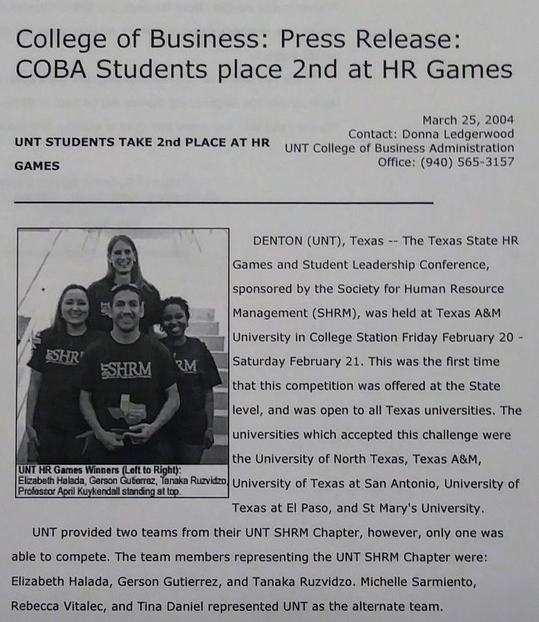 COBA Students place 2nd at HR Games